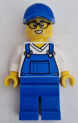Car Cleaner - Male, Blue Overalls over V-Neck Shirt, Blue Legs, Blue Cap, Glasses, Stubble (cty1661)