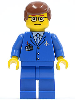 Airport - Blue 3 Button Jacket & Tie, Reddish Brown Male Hair, Glasses with Thin Eyebrow (air035)