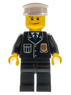 Police - City Suit with Blue Tie and Badge, Black Legs, Black Eyebrows, White Hat (cty0218)