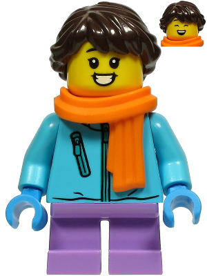 Girl - Medium Azure Winter Jacket, Medium Lavender Short Legs, Dark Brown Hair, Orange Scarf (hol215)