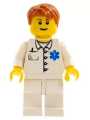 Doctor - EMT Star of Life Button Shirt, White Legs, Dark Orange Short Tousled Hair, Reddish Brown Eyebrows (doc035b)