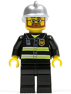 Fire - Reflective Stripes, Black Legs, Silver Fire Helmet, Beard and Glasses (Hovercraft Pilot) (cty0087)