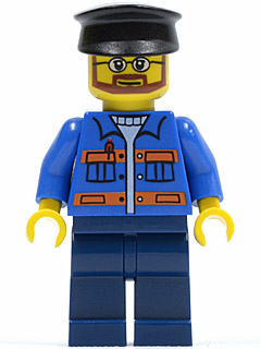 Blue Jacket with Pockets and Orange Stripes, Dark Blue Legs, Black Hat (twn124)