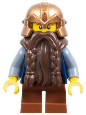Fantasy Era - Dwarf, Dark Brown Beard, Copper Helmet with Studded Bands, Sand Blue Arms, Smirk (cas389)