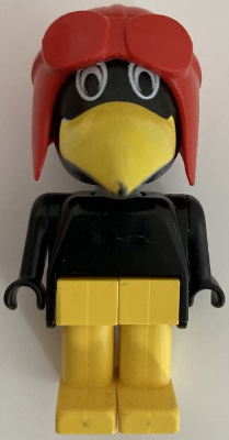 Fabuland Bird - Charlie / Joe Crow, Black Head, Red Pilot Helmet, White Eyes (fab4h)