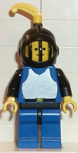 Breastplate - Blue with Black Arms, Blue Legs with Black Hips, Black Grille Helmet, Yellow Feather, Black Plastic Cape (cas182)