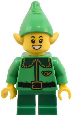 Elf - Bright Green Coat with Dark Green Collar and Gold Horn, Open Mouth Smile (hol363)
