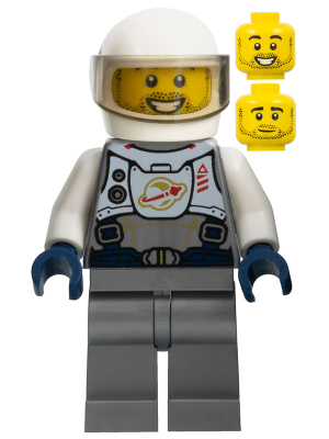 Astronaut - Male, Flat Silver Spacesuit with Harness and White Panel with Classic Space Logo, Stubble (twn400)