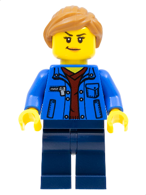 Stuntz Spectator - Female, Blue Jacket over Dark Red V-Neck Sweater, Dark Blue Legs, Medium Nougat Ponytail (cty1322)