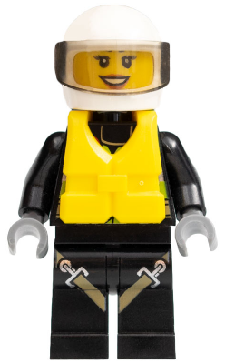 Fire - Reflective Stripes with Utility Belt and Flashlight, Life Jacket Center Buckle, White Helmet, Trans-Brown Visor, Dark Orange Lips Open Mouth Smile (cty0640)