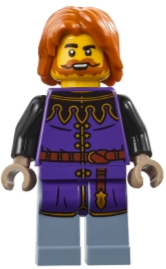 Medieval Seaside Market Tax Collector - Male, Dark Purple Surcoat, Sand Blue Legs, Dark Orange Hair (bdp184)