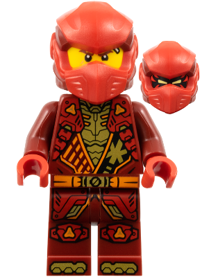 Kai - Dragons Rising, Tunic with Shoulder Armor, Dark Red and Red Head Wrap (njo0930)