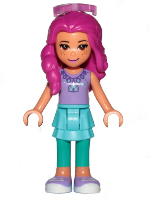 Girl, Medium Azure Skirt and Dark Turquoise Leggings, Medium Lavender Top, Sunglasses (dp094)