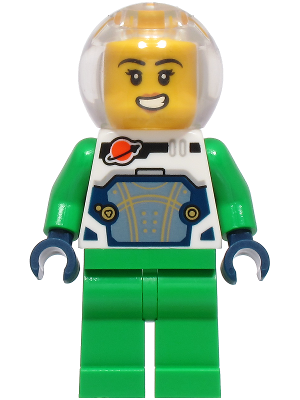 Astronaut - Female, White Spacesuit with Bright Green Arms, Bright Green Legs, Trans-Clear Fishbowl Helmet (idea272)