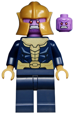Thanos - Minifigure, Dark Blue and Gold Outfit, Dark Blue Arms, Pearl Gold Hands, Plain Legs, Helmet (sh0696)
