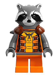 Rocket Raccoon - Orange and Reddish Brown Outfit, Dark Bluish Gray Head (sh0122)
