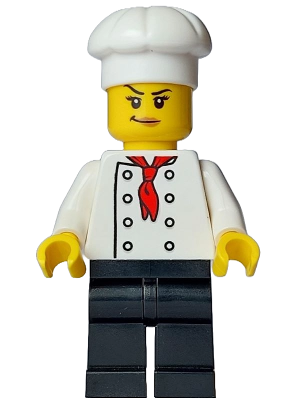 Bistro Chef - Female, White Torso with 8 Buttons, Black Legs, White Chef Toque (bdp107)