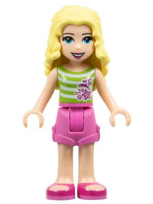 Friends Liza - Dark Pink Shorts, Green Top with White Stripes (frnd0203)
