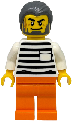 Police - City Jail Prisoner Male, White Shirt with Pocket and Black Stripes, Orange Legs, Dark Bluish Gray Hair (cty1890)