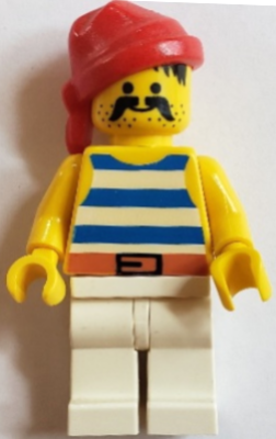 Pirate Blue / White Stripes Shirt, White Legs, Red Bandana, Belt with Black Buckle (pi199)