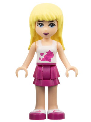 Friends Stephanie - Magenta Layered Skirt, White Halter Top with Circles and Stars (frnd0008)