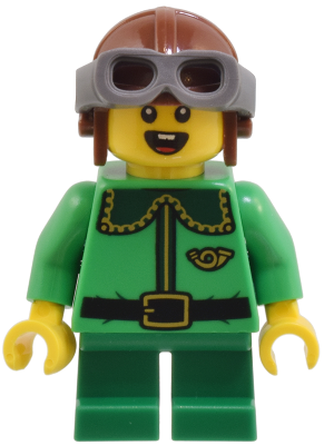 Elf - Bright Green Coat with Dark Green Collar and Gold Horn, Reddish Brown Helmet, and Dark Bluish Gray Goggles (hol365)