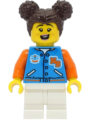 Passenger - Female, Dark Azure Sports Jacket, White Medium Legs, Dark Brown Hair with Buns, Freckles (cty1469)