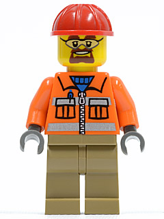 Construction Worker - Orange Zipper, Safety Stripes, Orange Arms, Dark Tan Legs, Red Construction Helmet, Safety Goggles (cty0366)