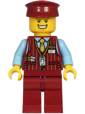 Tram Driver - Male, Dark Red Vest, Bright Light Blue Shirt, Dark Red Legs, Dark Red Hat (cty1220)