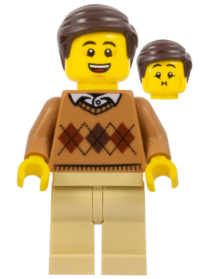 LEGOLAND Park Male with Dark Brown Hair, Medium Nougat Torso Argyle Sweater, Tan Legs (LLP015)
