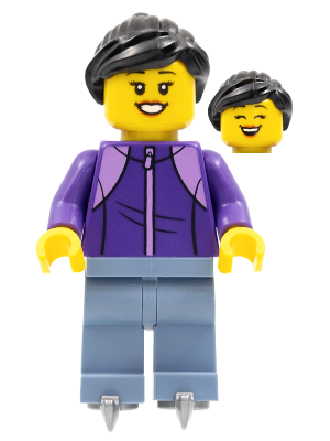 Woman, Black Hair, Dark Purple Jacket, Sand Blue Legs, Ice Skates (hol277)