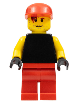 Plain Black Torso with Yellow Arms, Black Hands, Red Legs, Red Cap (Soccer Goalie) (soc130)