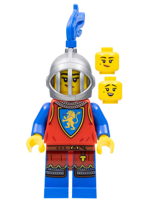 Lion Knight - Female, Flat Silver Helmet with Fixed Grille, Blue Plume (cas567)