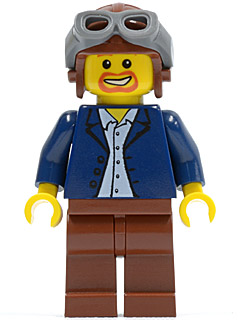 Dark Blue Jacket, Light Blue Shirt, Reddish Brown Legs, Aviator Cap and Goggles (twn050)