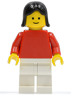 Plain Red Torso with Red Arms, White Legs, Black Female Hair (pln153)