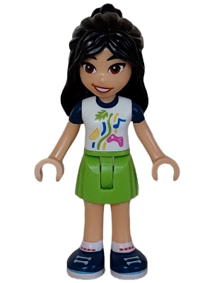 Friends Liann - White Shirt with Dark Blue Short Sleeves, Lime Skirt, Dark Blue Shoes (frnd0631)