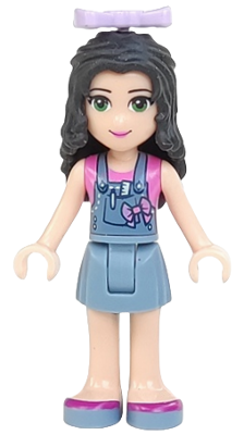 Friends Emma - Sand Blue Overalls Skirt, Dark Pink Top, Sand Blue Shoes, Lavender Bow (frnd0135)
