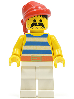 Pirate Blue / White Stripes Shirt, White Legs, Red Bandana, Belt with Gold Buckle (pi073)