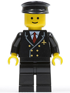 Airport - Pilot with Red Tie and 6 Buttons, Black Legs, Black Hat, Standard Grin (air024)