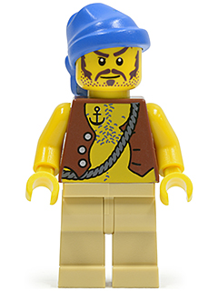 Pirate Vest and Anchor Tattoo, Tan Legs, Blue Bandana, Brown Moustache (pi093)