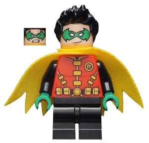 Robin - Green Mask and Hands, Black Medium Legs, Yellow Scalloped Cape (sh0651)