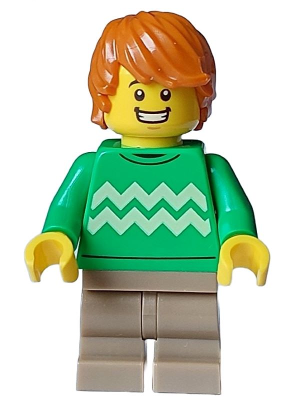 Cozy House Resident - Male, Bright Green Sweater with Bright Light Yellow Zigzag Lines, Dark Tan Medium Legs, Dark Orange Hair (cty1582)