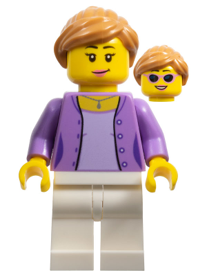 Race Visitor - Female, Medium Lavender Jacket over Lavender Shirt, White Legs, Medium Nougat Ponytail and Swept Sideways Fringe, Dark Pink Lips (sc061)