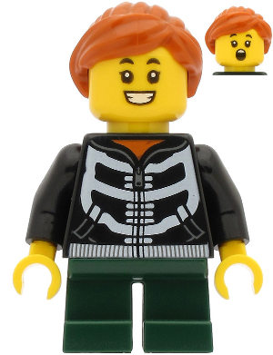 Girl - Black Hoodie with Skeleton Torso, Dark Green Short Legs, Dark Orange Hair (hol207)