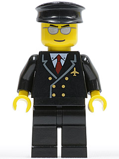 Airport - Pilot with Red Tie and 6 Buttons, Black Legs, Black Hat, Silver Glasses (air032)