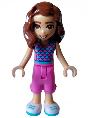 Friends Luna - Dark Pink and Medium Azure Top with Scales, Dark Pink Cropped Trousers, White Shoes (frnd0615)