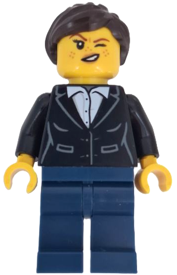 Wild West Train Bandit - Female, Black Jacket over White Shirt, Dark Blue Legs, Dark Brown Ponytail (bdp193)