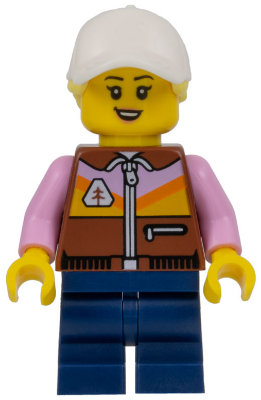Dirt Bike Rider - Female, Reddish Brown Jacket, Dark Blue Medium Legs, White Cap with Bright Light Yellow Ponytail Hair (cty1529)