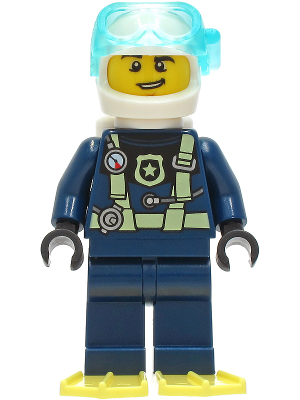 Police - City Officer Dark Blue Diving Suit with Bright Light Yellow Harness, White Helmet, White Air Tanks, Bright Light Yellow Flippers (cty1277)