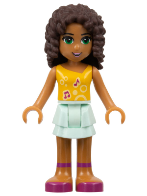 Friends Andrea - Light Aqua Layered Skirt, Bright Light Orange Top with Music Notes (frnd0014)